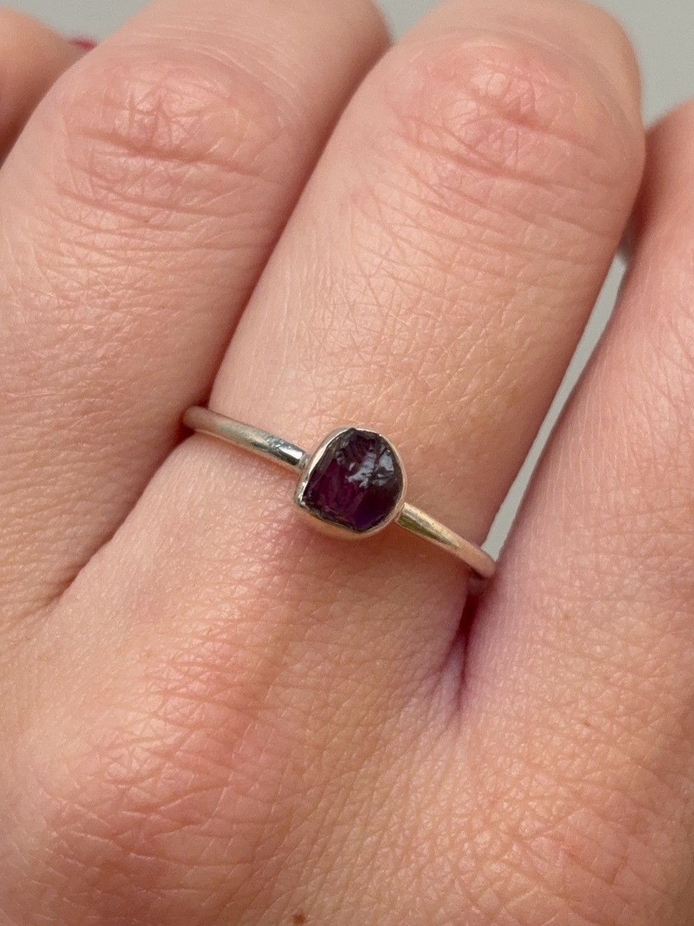 Sterling Silver Natural Raw Amethyst Solitaire Gemstone Ring